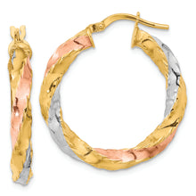 Load image into Gallery viewer, 14K with Rose &amp; White Rhodium Polished Twisted Hoop Earrings
