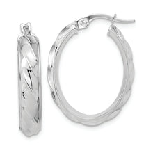 Load image into Gallery viewer, 14K White Gold Polished and Twisted Oval Hoop Earrings
