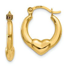 Load image into Gallery viewer, 14K Hollow Heart Hoop Earrings
