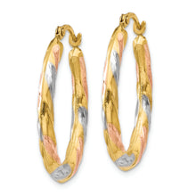 Load image into Gallery viewer, 14K &amp; White &amp; Rose Rhodium Oval Hollow Scallop Hoop Earrings
