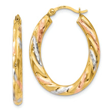 Load image into Gallery viewer, 14K &amp; White &amp; Rose Rhodium Oval Hollow Scallop Hoop Earrings
