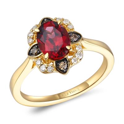 14K Honey Gold™ Ring | Raspberry Rhodolite® 1 1/3 cts. | Nude Diamonds™ 1/10 cts., Chocolate Diamonds® 1/20 cts.