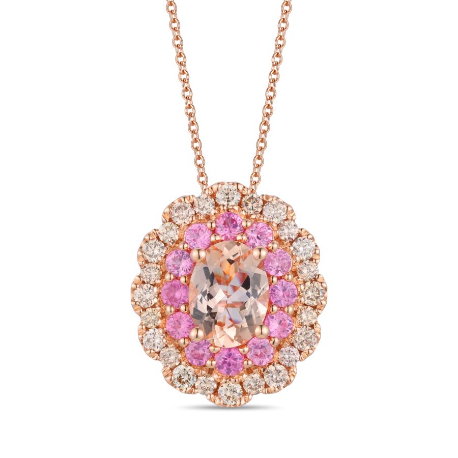 14K Strawberry Gold® Pendant | Peach Morganite™ 7/8 cts., Bubble Gum Pink Sapphire™ 5/8 cts. | Nude Diamonds™ 1/2 cts.