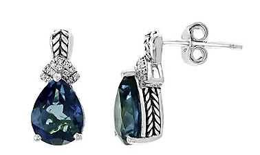 Effy Sterling Silver Diamond and London Blue Topaz Earrings