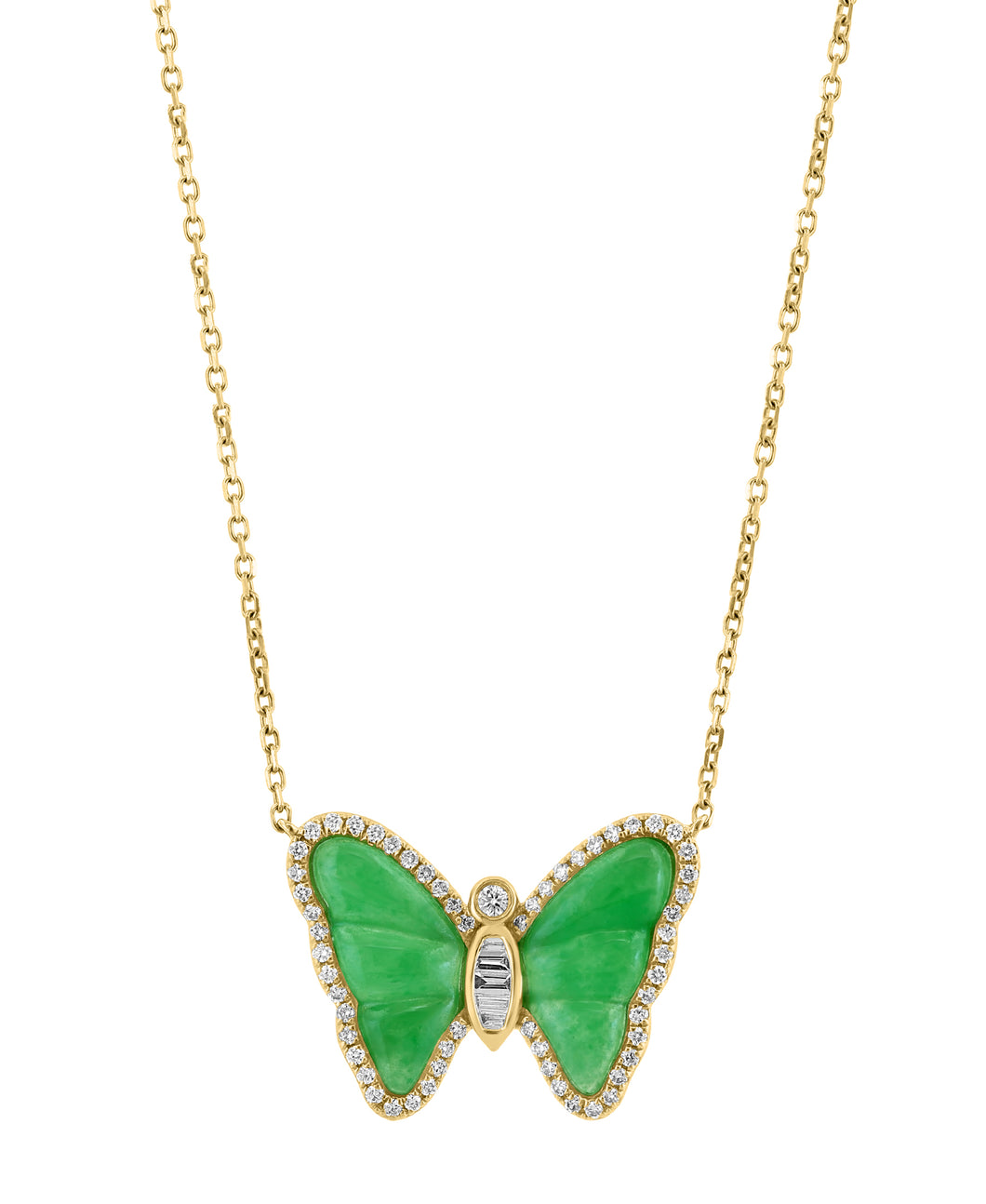 14k Yellow Gold Jade Butterfly and Diamond Necklace