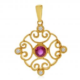 Yellow Gold Filigree Ruby Pendant