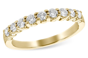 14 karat yellow gold anniversary/wedding band containing nine diamonds of H / J color and SI2 / I1 clarity. Diamond weight is available in 1/8 carat total weight up to 1 carat total weight.