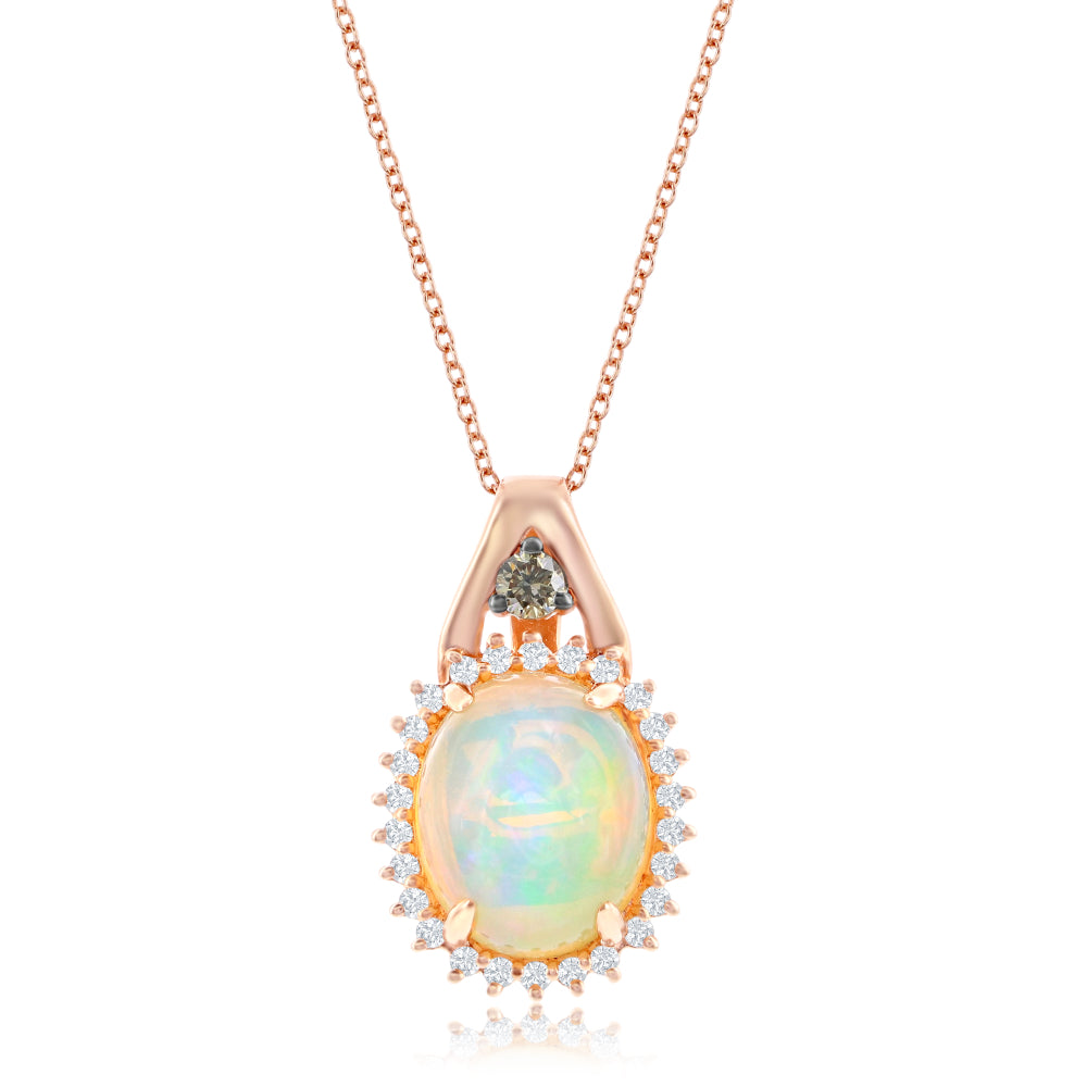 Le Vian Chocolatier® Pendant featuring 1  5/8 cts. Neopolitan Opal?, 1/20 cts. Chocolate Diamonds®, 1/5 cts. Vanilla Diamonds® set in 14K Strawberry Gold®