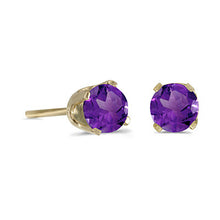 Load image into Gallery viewer, 14 karat yellow gold 4mm Amethyst stud earrings.
