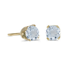 Load image into Gallery viewer, 14 karat yellow gold 4mm Aquamarine stud earrings.
