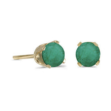 Load image into Gallery viewer, 14 karat yellow gold 4mm Emerald stud earrings.
