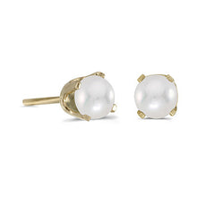 Load image into Gallery viewer, 14 karat yellow gold 4mm Pearl stud earrings.
