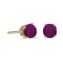 Load image into Gallery viewer, 14 karat yellow gold 4mm Ruby stud earrings.
