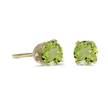 Load image into Gallery viewer, 14 karat yellow gold 4mm Peridot stud earrings.
