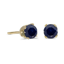 Load image into Gallery viewer, 14 karat yellow gold 4mm Blue Sapphire stud earrings.
