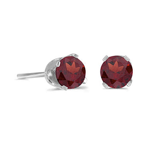 14 karat white gold 4mm Garnet stud earrings.