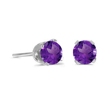 Load image into Gallery viewer, 14 karat white gold 4mm Amethyst stud earrings.
