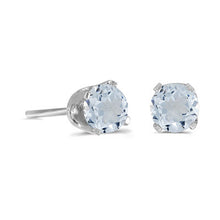 Load image into Gallery viewer, 14 karat white gold 4mm Aquamarine stud earrings.
