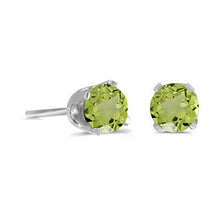 Load image into Gallery viewer, 14 karat white gold 4mm Peridot stud earrings.
