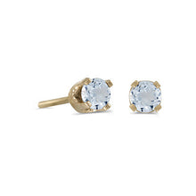 Load image into Gallery viewer, 14 karat yellow gold 3mm Aquamarine stud earrings.
