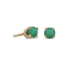 Load image into Gallery viewer, 14 karat yellow gold 3mm Emerald stud earrings.
