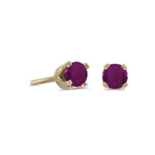 Load image into Gallery viewer, 14 karat yellow gold 3mm Ruby stud earrings.
