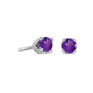 14 karat white gold 3mm Amethyst stud earrings.