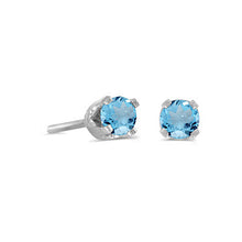 Load image into Gallery viewer, 14 karat white gold 3mm Blue Topaz stud earrings.
