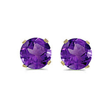 Load image into Gallery viewer, 14 karat yellow gold 5mm Amethyst stud earrings.
