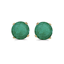 Load image into Gallery viewer, 14 karat yellow gold 5mm Emerald stud earrings.
