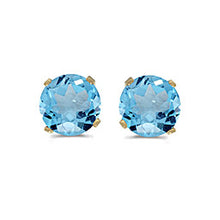 Load image into Gallery viewer, 14 karat yellow gold 5mm Blue Topaz stud earrings.
