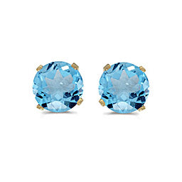 14 karat yellow gold 5mm Blue Topaz stud earrings.