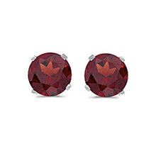 Load image into Gallery viewer, 14 karat white gold 5mm Garnet stud earrings.
