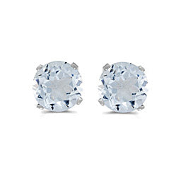 14 karat white gold 5mm Aquamarine stud earrings.