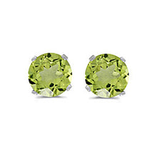 Load image into Gallery viewer, 14 karat white gold 5mm Peridot stud earrings.
