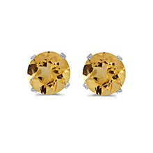 Load image into Gallery viewer, 14 karat white gold 5mm Citrine stud earrings.
