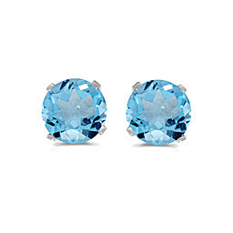 14 karat white gold 5mm Blue Topaz stud earrings.