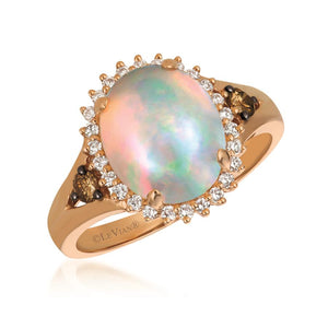 Le Vian® Ring featuring Neopolitan Opal®, Chocolate Diamonds®, and Vanilla Diamonds® set in 14k Strawberry Gold® Stone Breakdown: 1 5/8ct Neopolitan Opal, 1/8cttw Chocolate Diamonds, and 1/5cttw Vanilla Diamonds