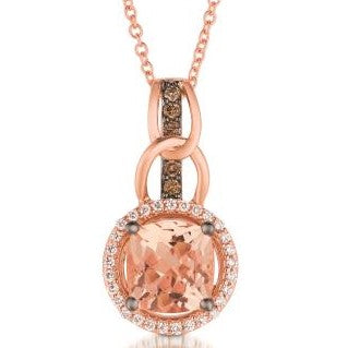 Le Vian® Pendant featuring a Peach Morganite®, Chocolate Diamonds®, and Vanilla Diamonds set in 14k Strawberry Gold® Stone Breakdown: 1ct Morganite, 1/20cttw Chocolate Diamonds, and 1/10cttw Vanilla Diamonds.