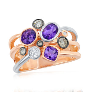 Le Vian Chocolatier® Ring featuring 1 cts. Grape Amethyst, 1/6 cts. Chocolate Diamonds®, 1/10 cts. Vanilla Diamonds® set in 14K Two Tone Gold