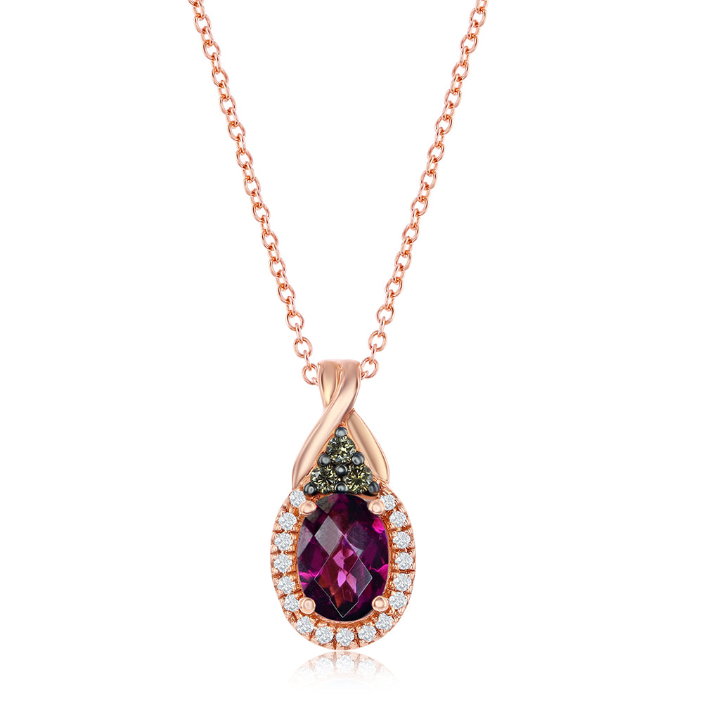 Le Vian® Pendant featuring 3/4 cts. Raspberry Rhodolite®, 1/15 cts. Chocolate Diamonds®, 1/15 cts. Vanilla Diamonds® set in 14K Strawberry Gold®