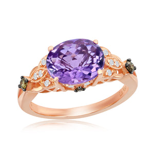 Le Vian Chocolatier® Ring featuring 2 cts. Grape Amethyst, 1/10 cts. Chocolate Diamonds®, 1/10 cts. Vanilla Diamonds® set in 14K Strawberry Gold®